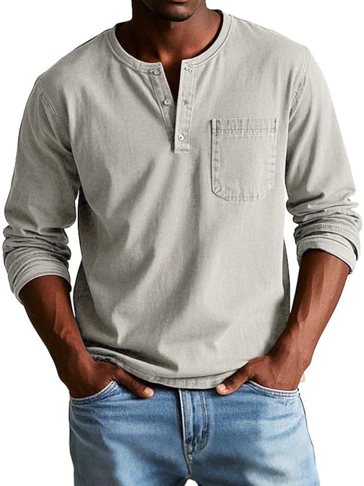t-shirt homme manches longues col henley grande taille en beige