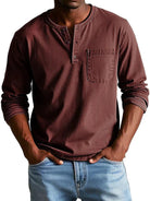 t-shirt homme manches longues col henley grande taille en rouge