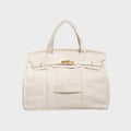 tote bag femme structuré anse courte en blanc lin