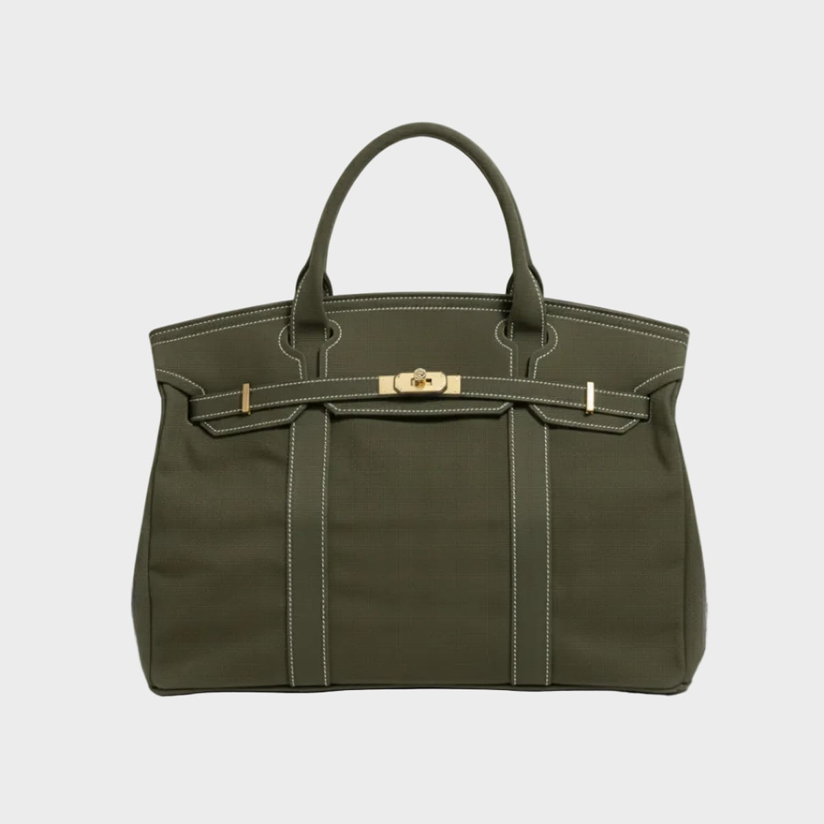 tote bag femme structuré anse courte en vert olive uni
