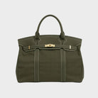 tote bag femme structuré anse courte en vert olive uni