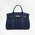 tote bag femme structuré anse courte en bleu marine uni