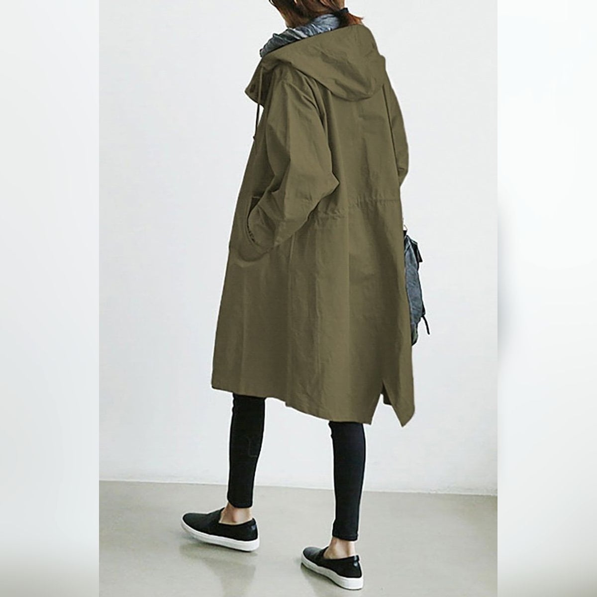 trench coat femme imperméable à capuche en vert militaire