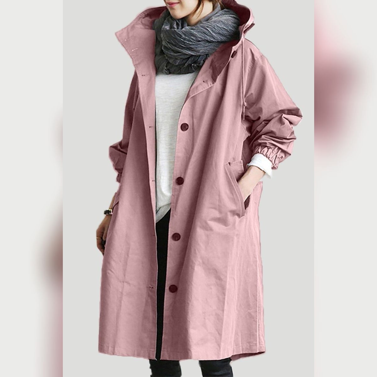 trench coat femme imperméable à capuche en rose
