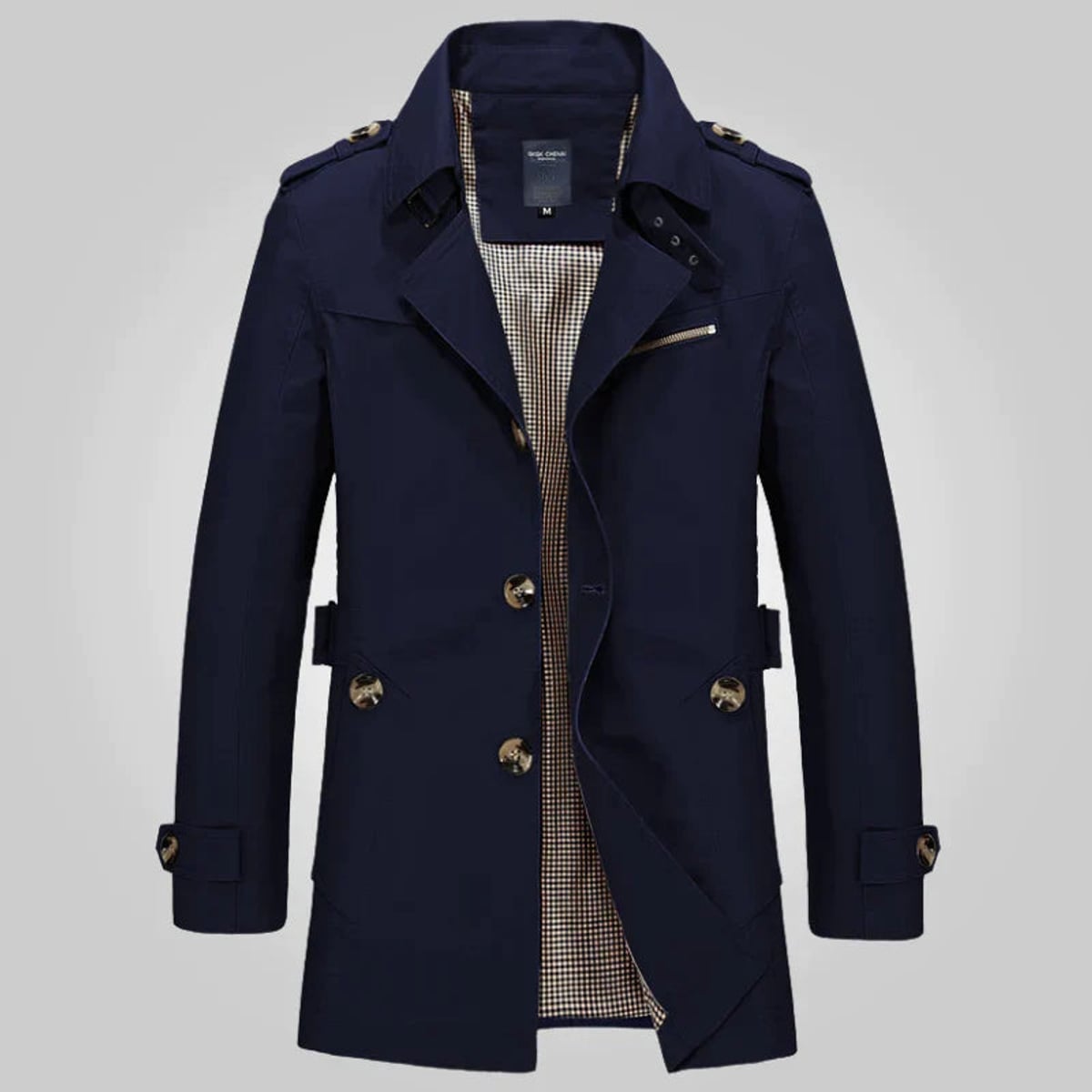 trench-coat homme ceinturé col revers en bleu marine