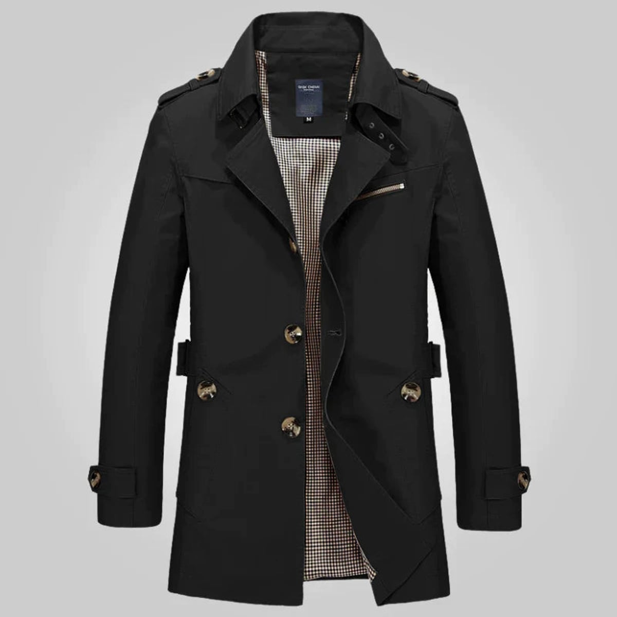 trench-coat homme ceinturé col revers en noir