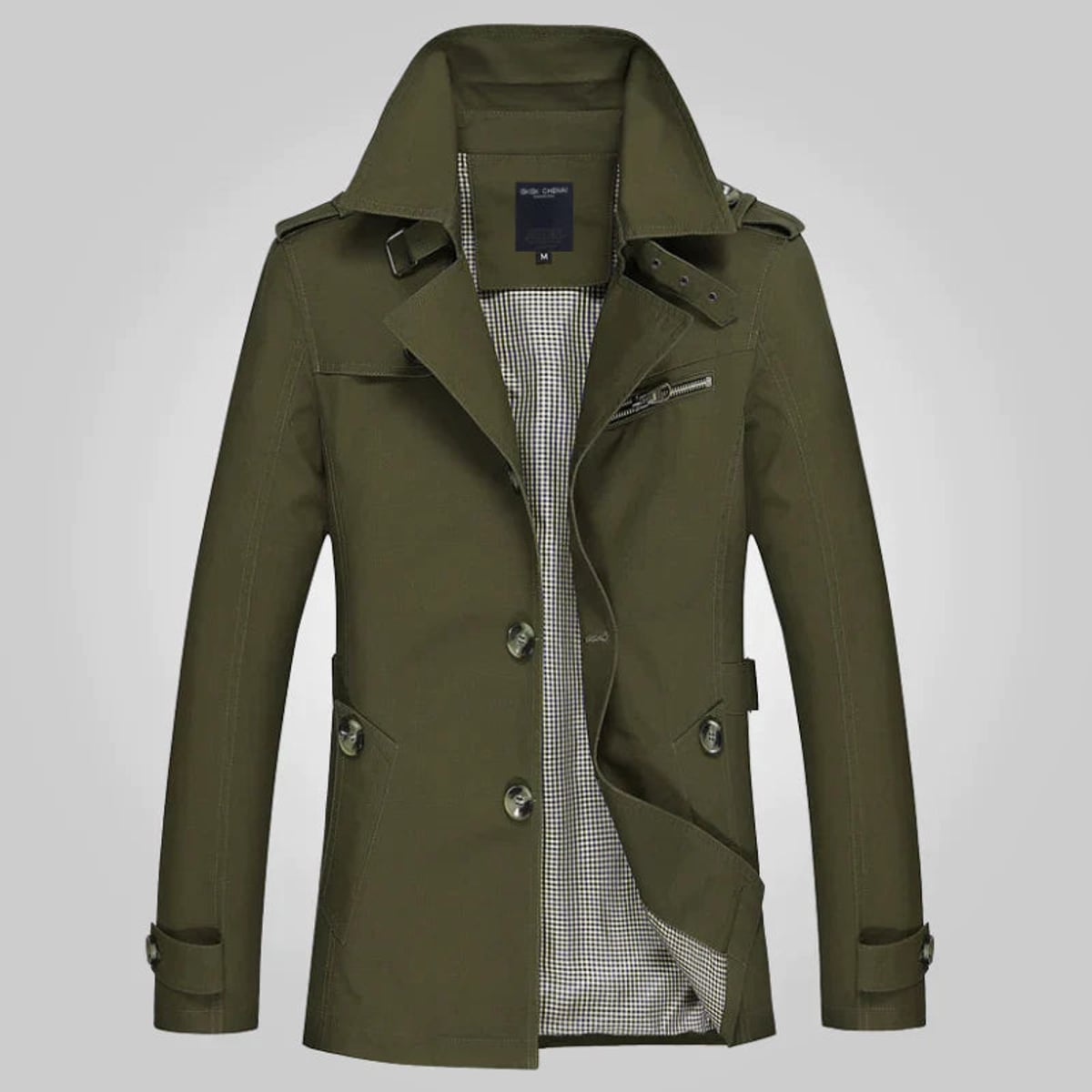 trench-coat homme ceinturé col revers en vert