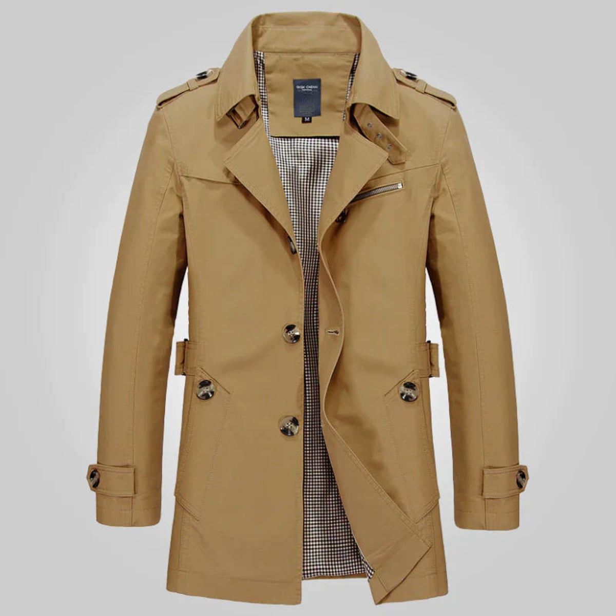 trench-coat homme ceinturé col revers en marron
