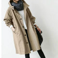 trench femme à capuche longueur genou en kaki