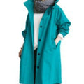 trench femme à capuche longueur genou en bleu