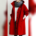 trench femme à capuche longueur genou en rouge