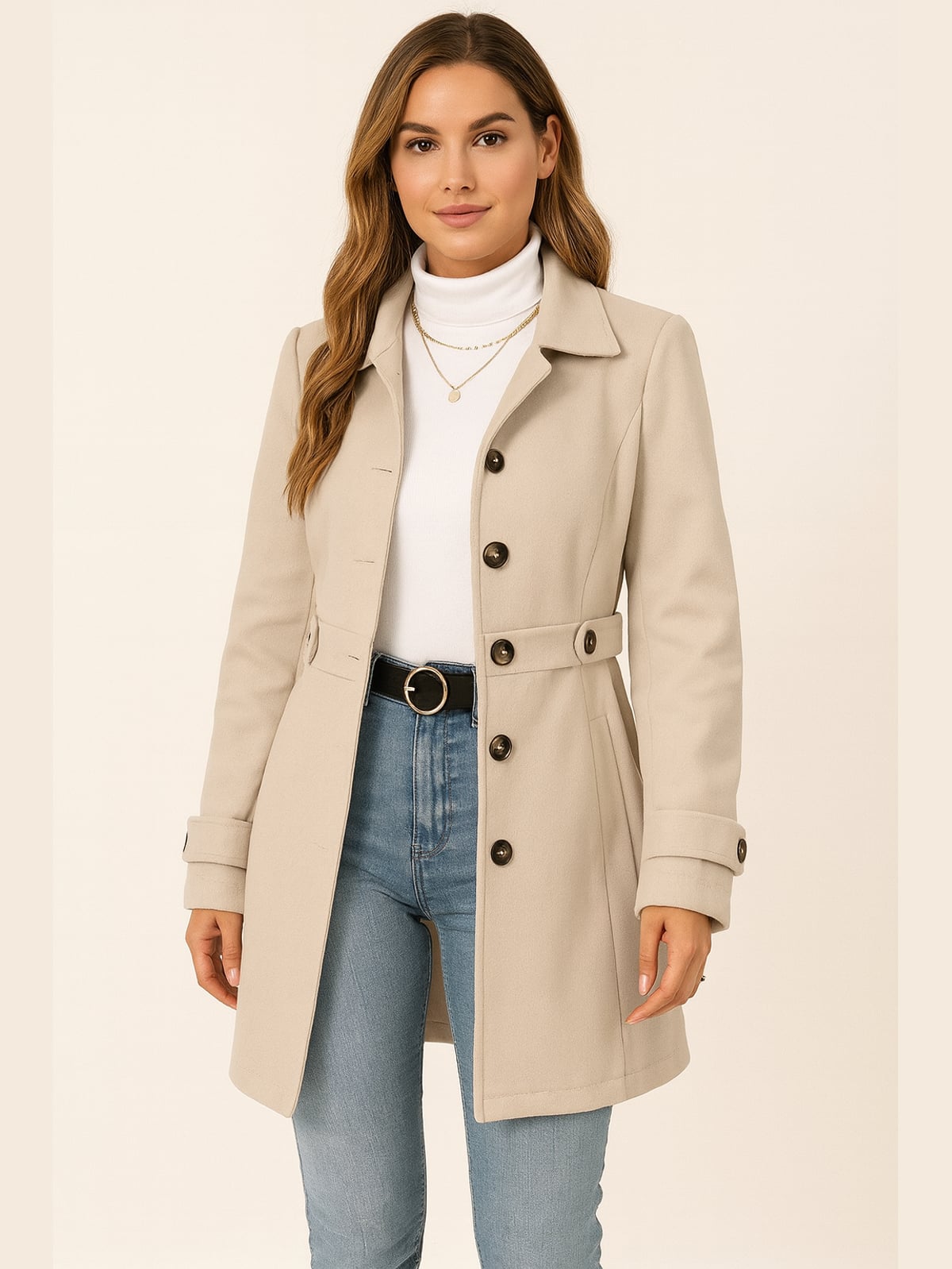 trench femme ceinturé coupe ajustée en champagne
