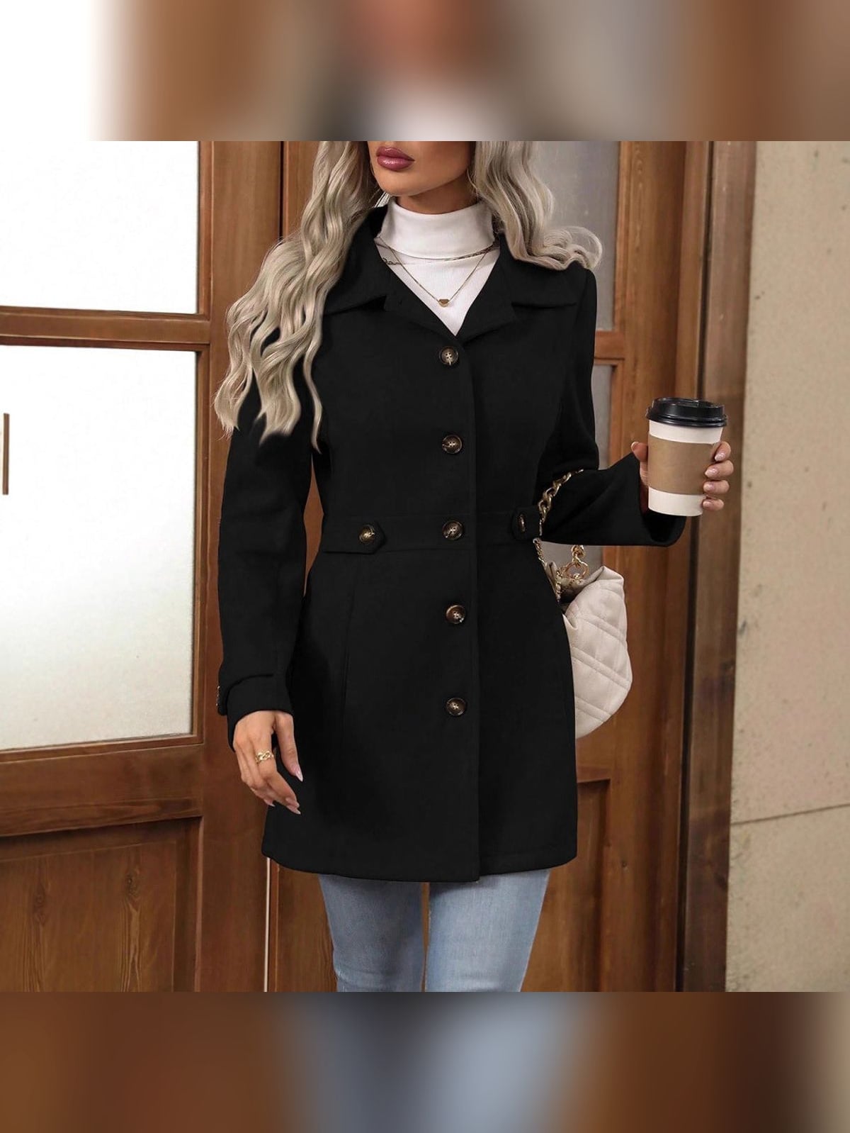 trench femme ceinturé coupe ajustée en noir