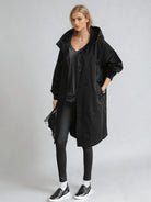 trench femme long à capuche oversize en noir