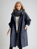 trench femme long à capuche oversize en bleu marine