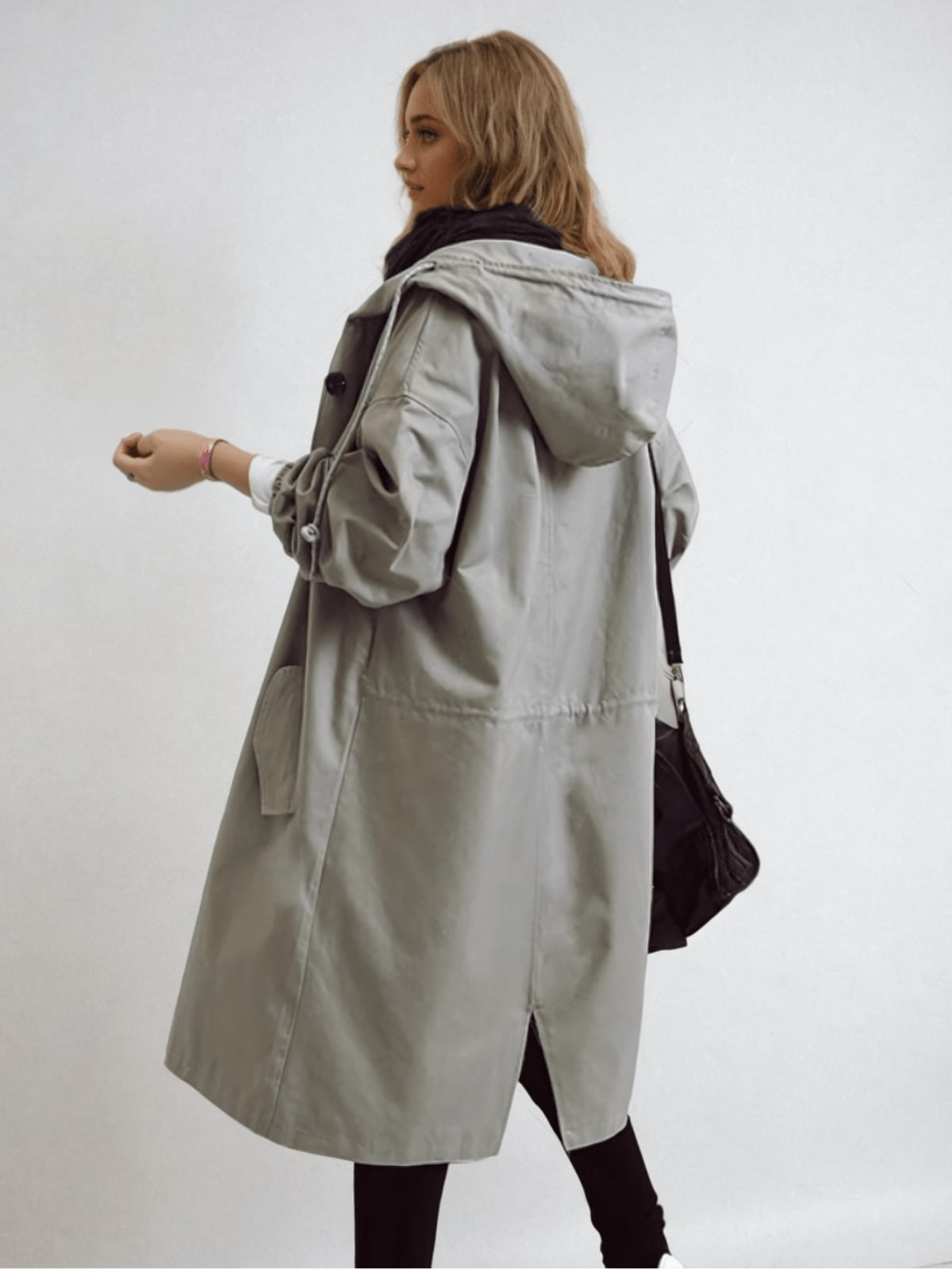 trench femme long à capuche oversize en bleu clair