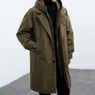 trench homme long à capuche oversize en vert olive