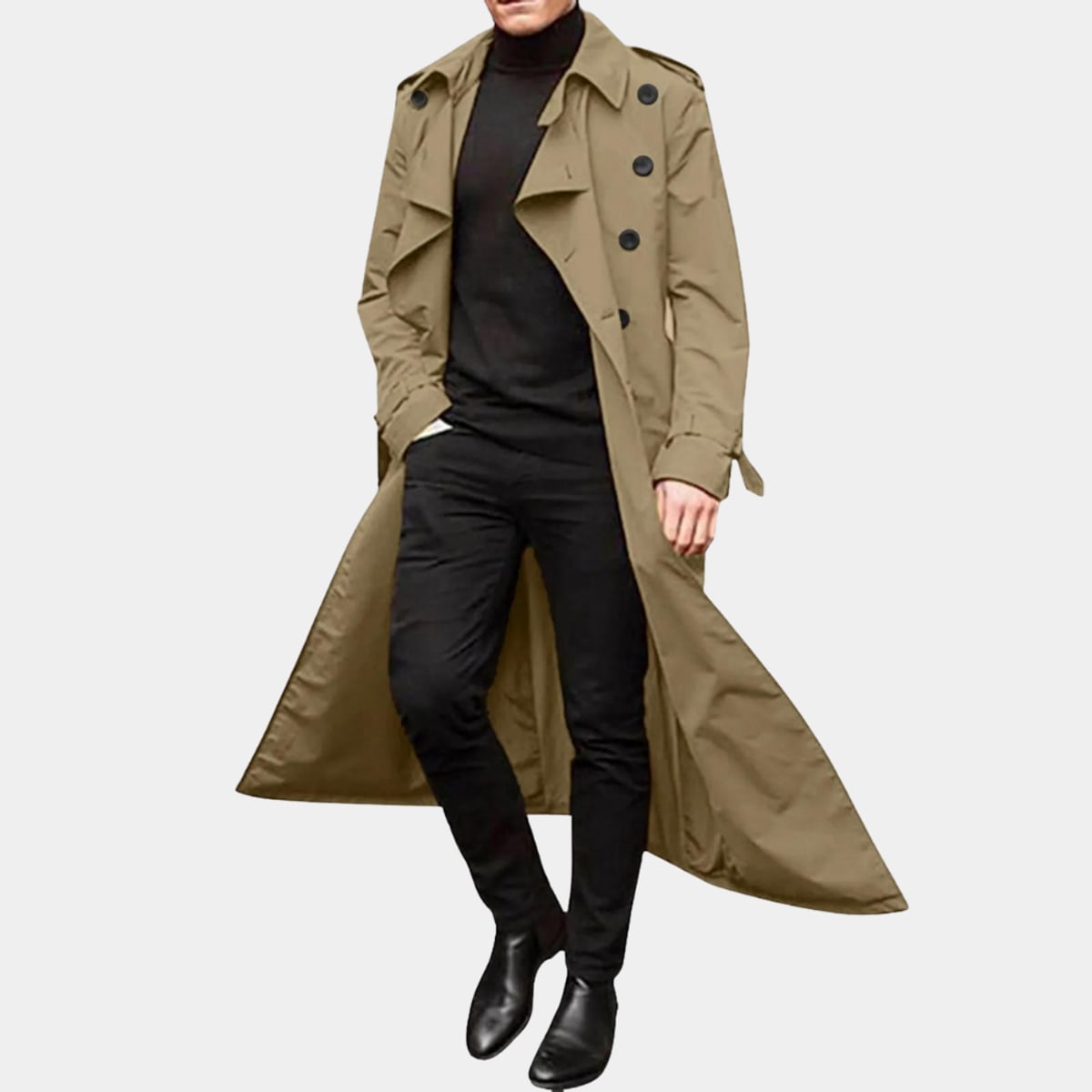 trench homme long double boutonnage en kaki