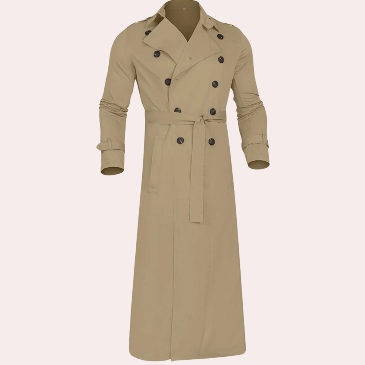 trench homme long double boutonnage en kaki