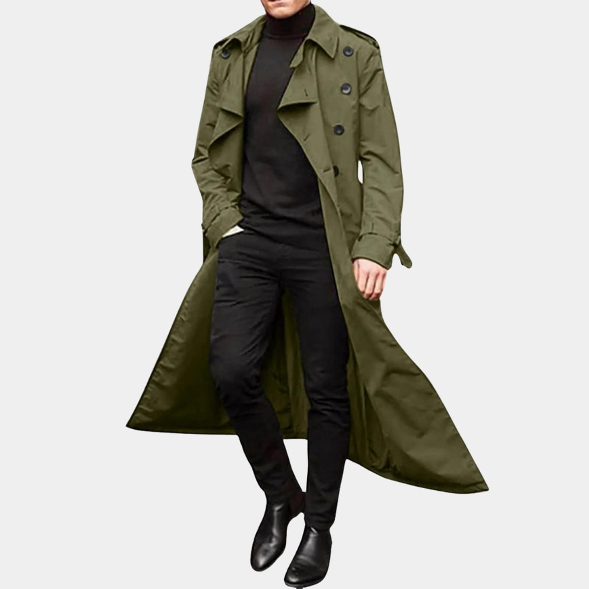 trench homme long double boutonnage en vert