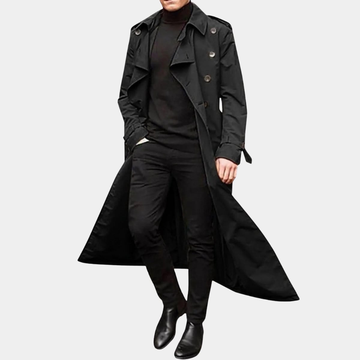 trench homme long double boutonnage en noir