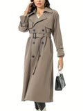 trench long femme double boutonnage ceinturé en taupe