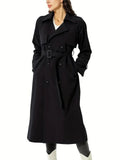 trench long femme double boutonnage ceinturé en noir