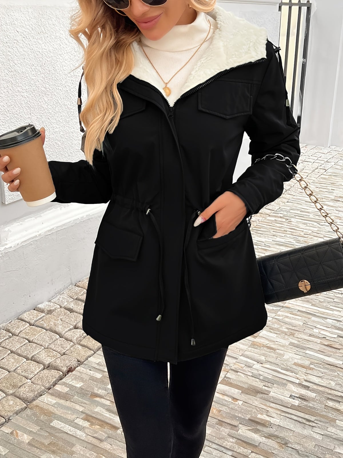 veste à capuche femme zippée coupe droite