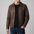 veste biker homme coupe ajustée zippée en marron