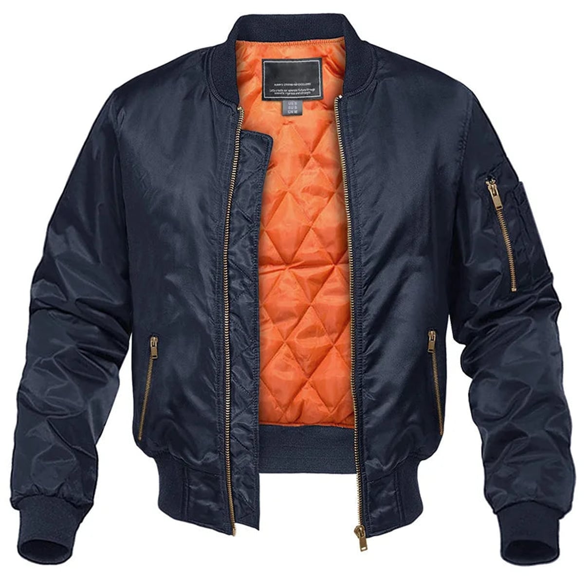 veste bomber homme col montant zippée en bleu marine