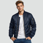 veste bomber homme col montant zippée en bleu marine