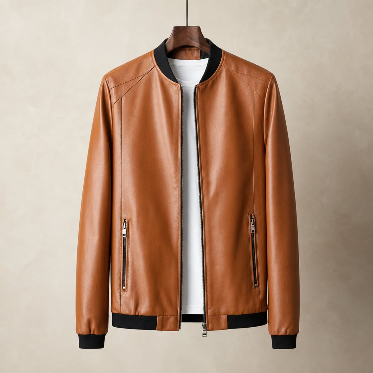 veste bomber homme col rond en cognac