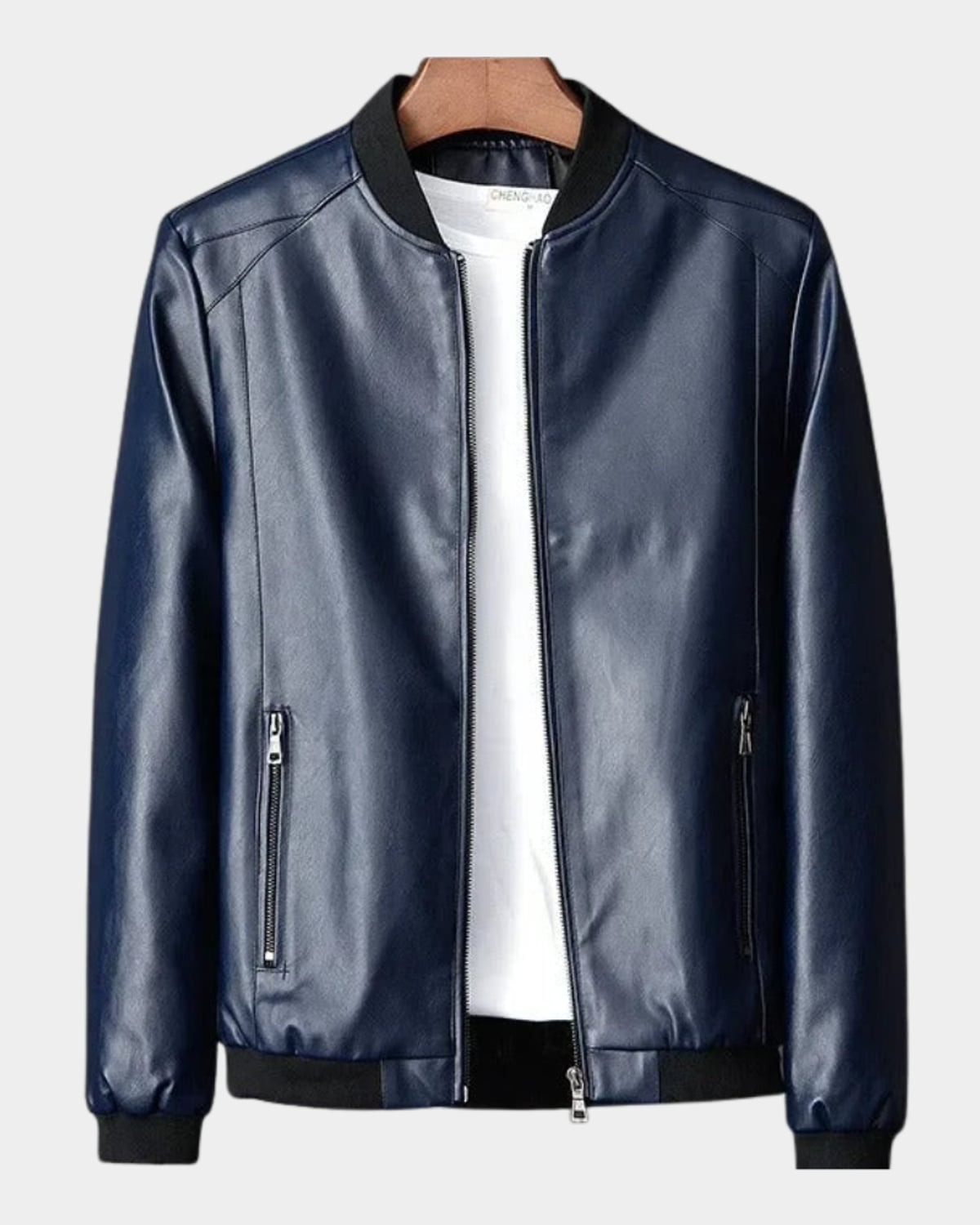 veste bomber homme col rond zippée en bleu