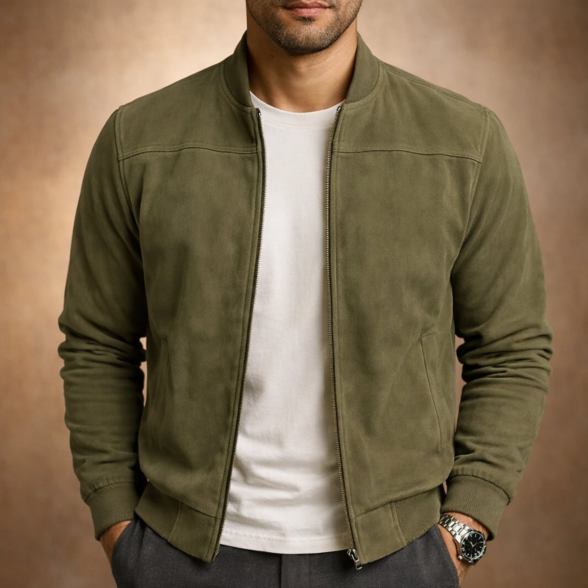 veste bomber homme effet daim en vert