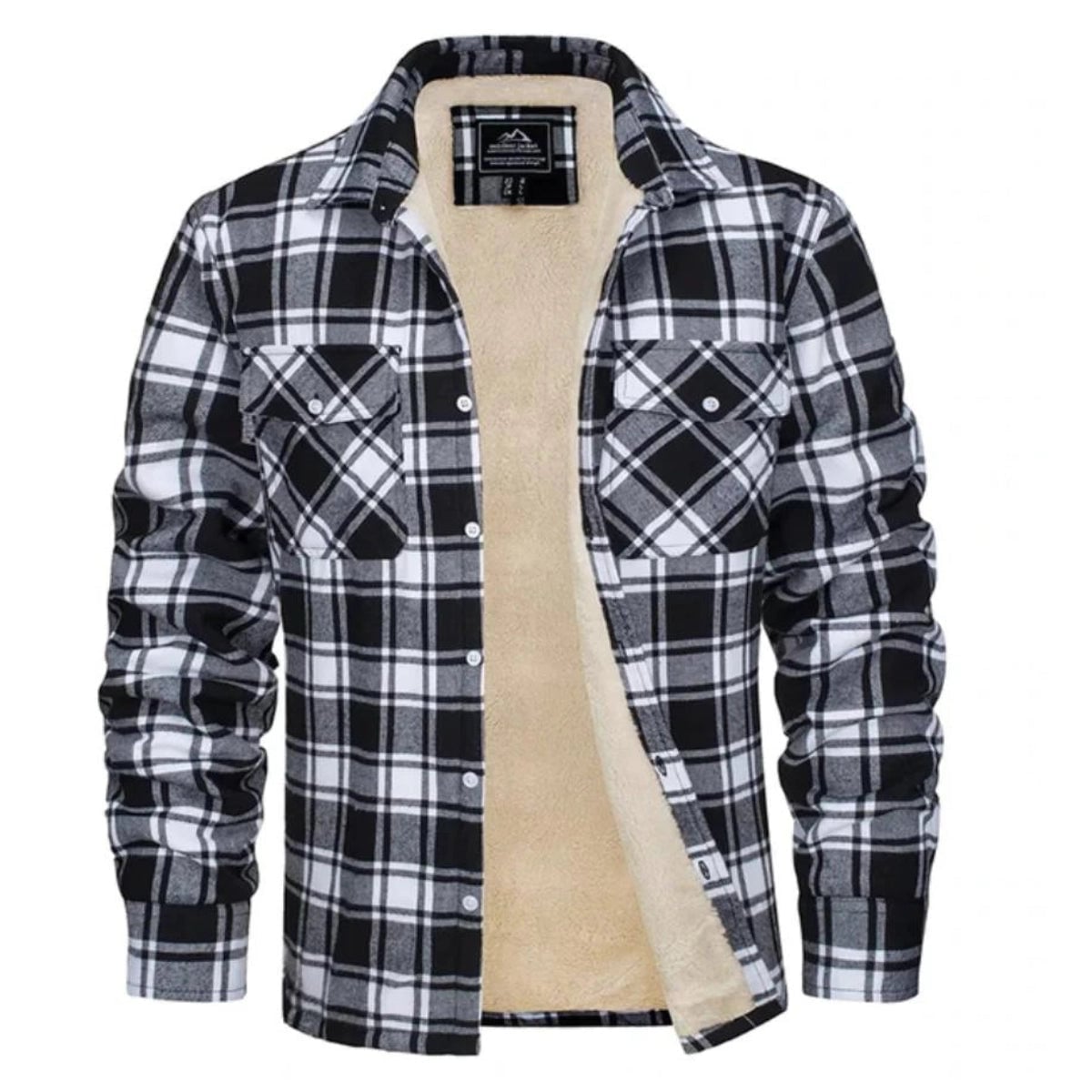 veste chemise homme à carreaux doublée sherpa en noir