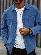 veste chemise homme coupe droite poches plaquées en bleu