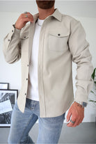 veste chemise homme manches longues poches poitrine en crème