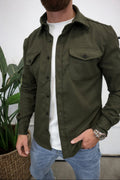 veste chemise homme manches longues poches poitrine en olive