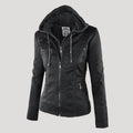 veste courte femme coupe ajustée à capuche en noir