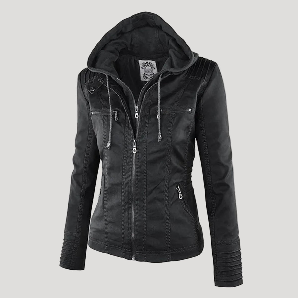veste courte femme coupe ajustée à capuche en noir