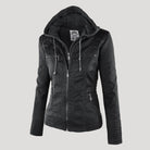 veste courte femme coupe ajustée à capuche en noir