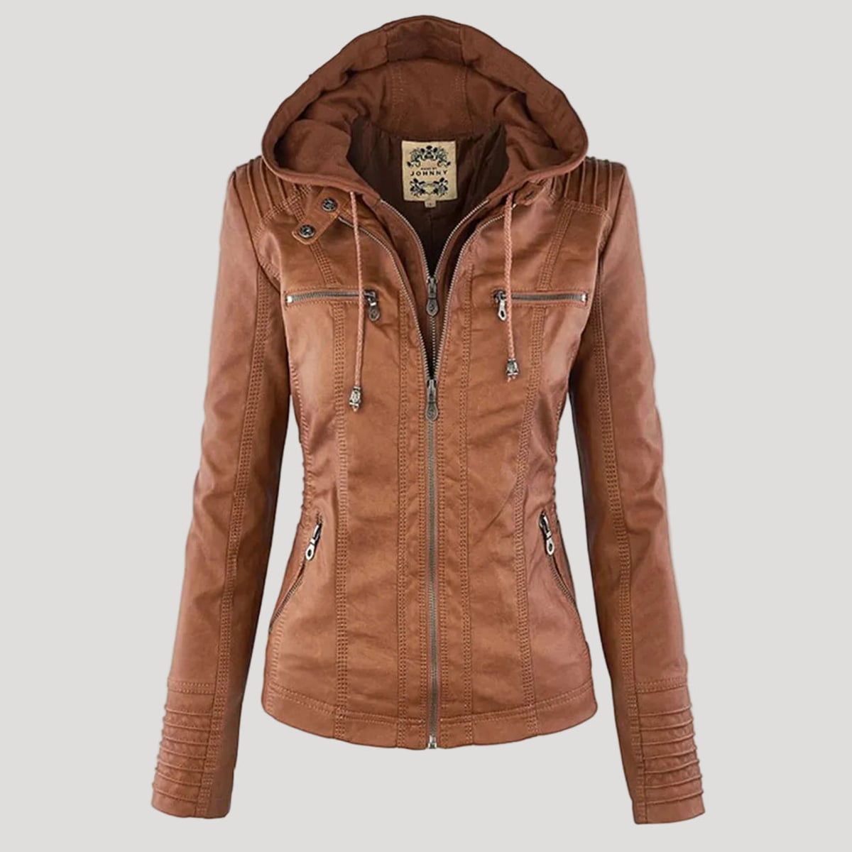 veste courte femme coupe ajustée à capuche en kaki