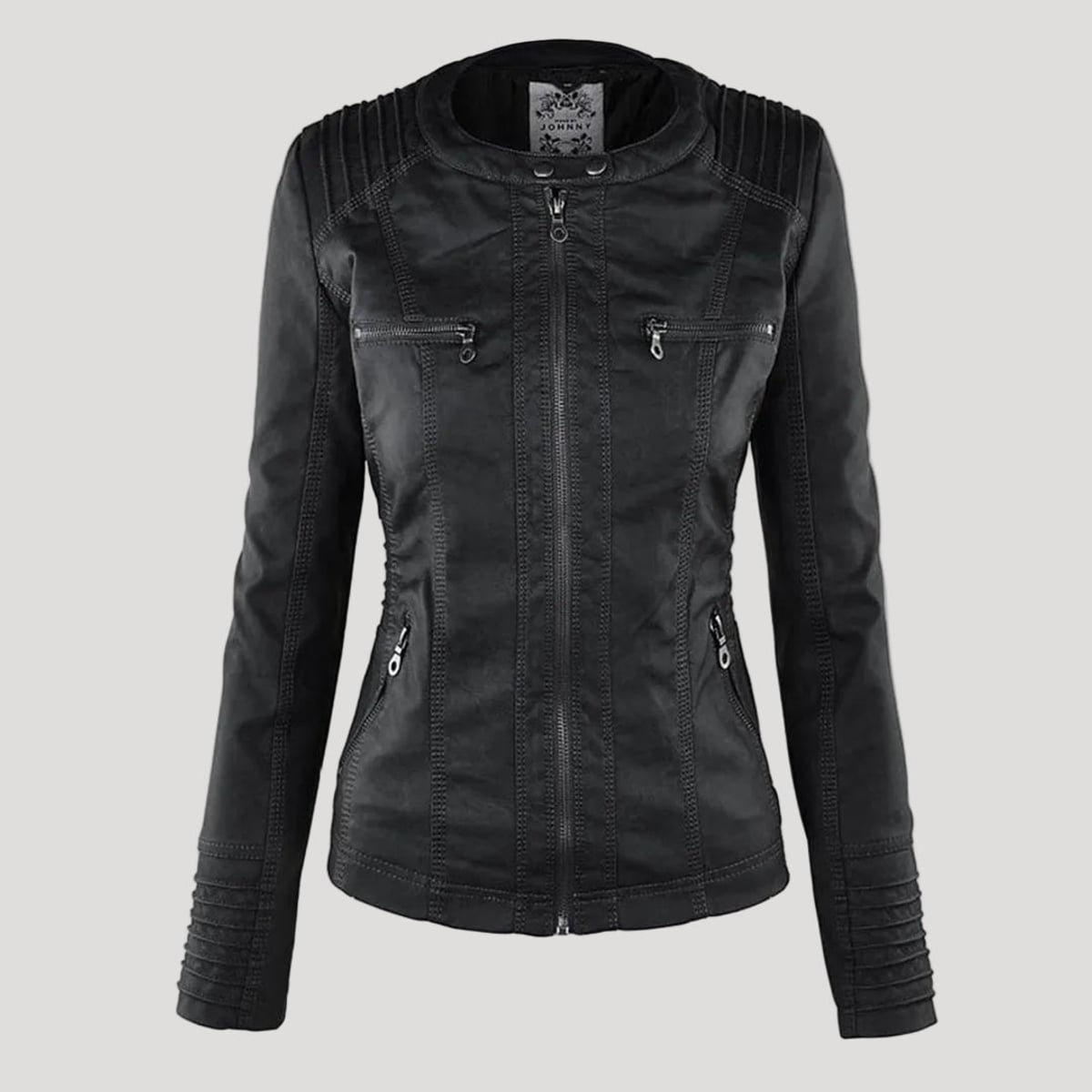 veste courte femme coupe ajustée à capuche en noir