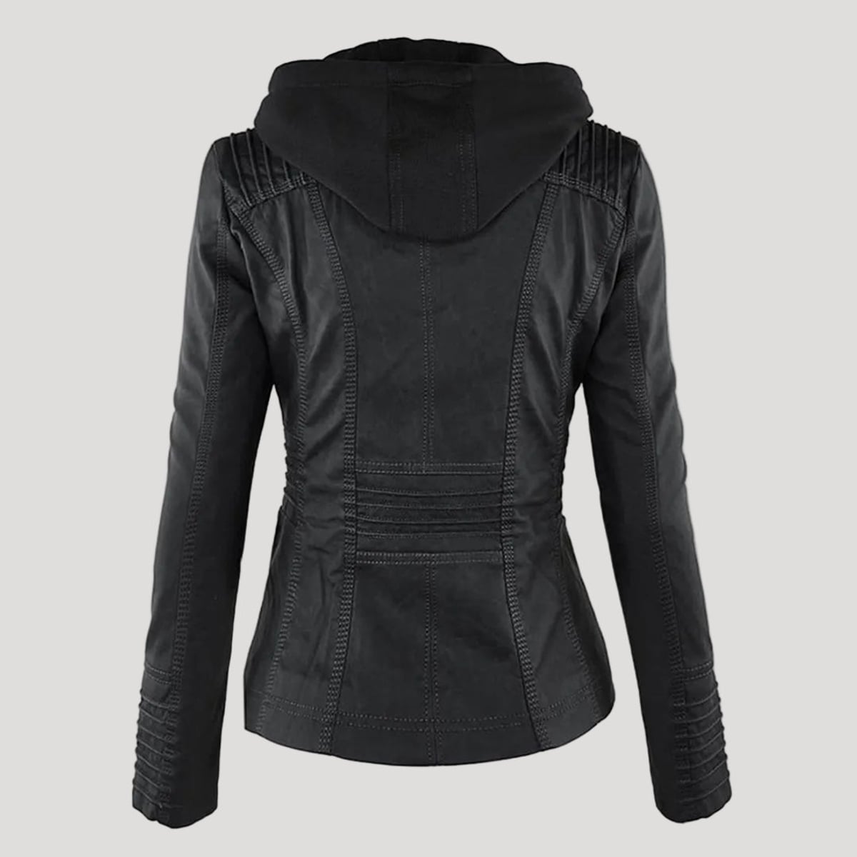 veste courte femme coupe ajustée à capuche en noir