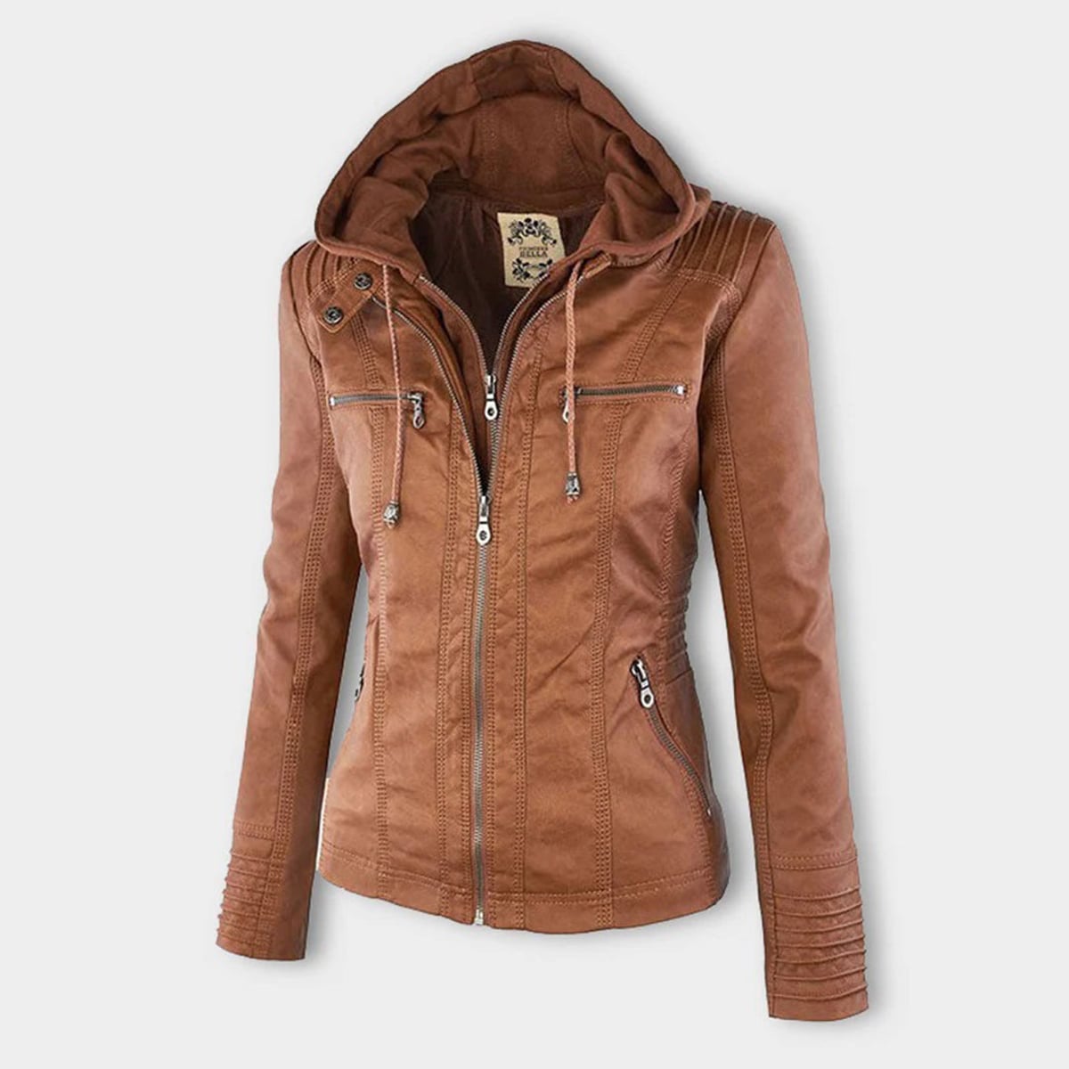 veste courte femme coupe ajustée à capuche en kaki