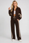 veste de survêtement femme zippée bandes contrastées en marron