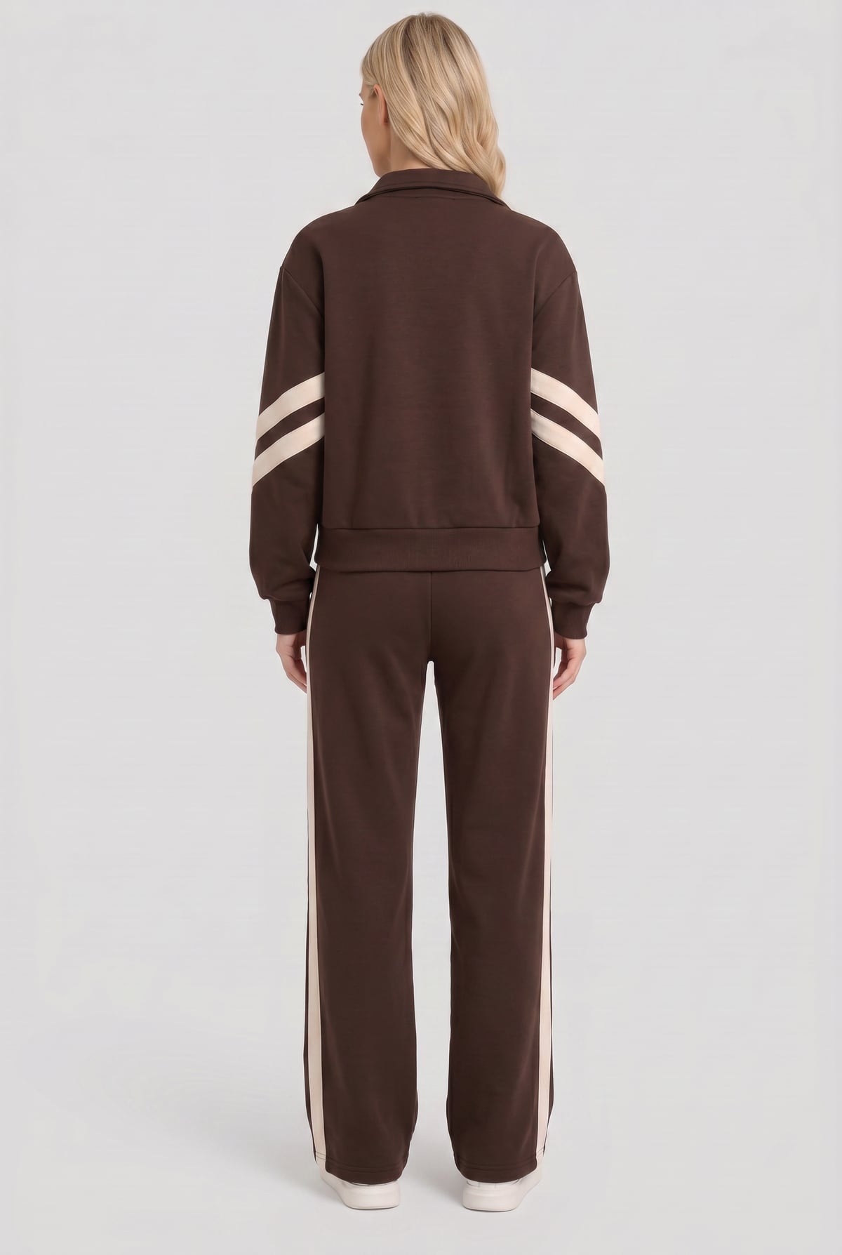 veste de survêtement femme zippée bandes contrastées en marron