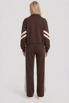 veste de survêtement femme zippée bandes contrastées en marron