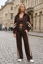 veste de survêtement femme zippée bandes contrastées en marron