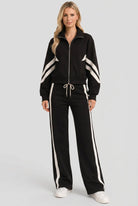 veste de survêtement femme zippée bandes contrastées en noir